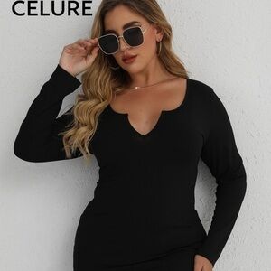 NEW SHEIN Black Long Sleeve Bodycon Ribbed Dress